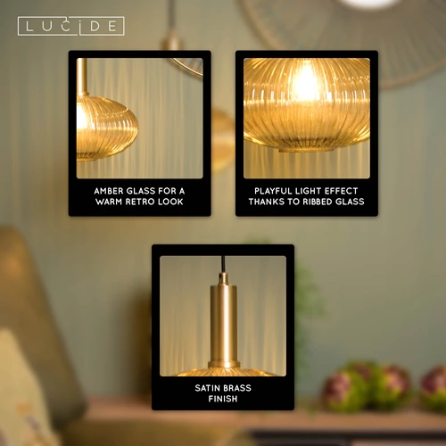 Lucide MALOTO - Pendant light - Ø 30 cm - 1xE27 - Amber - USP